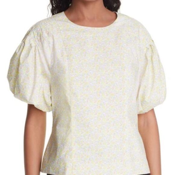 Nwot BIRGITTE HERSKIND bell yellow ditsy floral puff sleeve cotton blouse - Picture 2 of 8